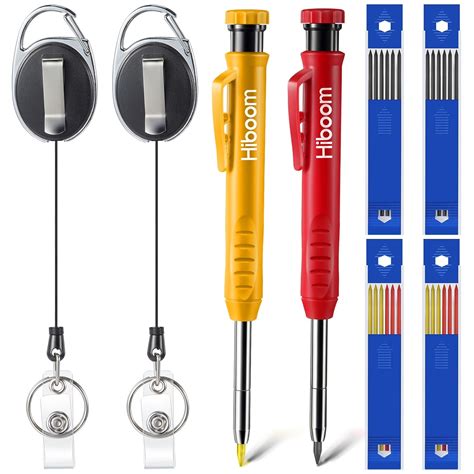 Hiboom Mechanical Carpenter Pencil with Retractable Holder, Deep Hole ...