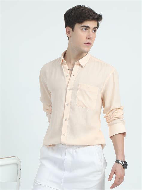 Shop Linen Light Peach Cotton Shirt For Men Online In India