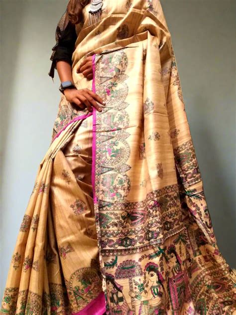 Madhubani Printed Silk Saree – Peepal Clothing
