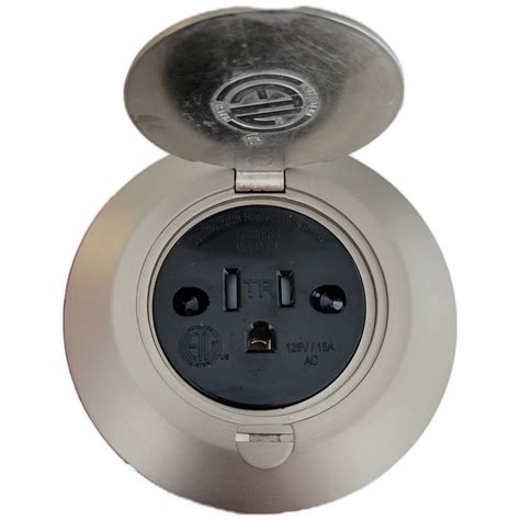 Single Receptacle Round Floor Box, Hinged Lid, Nickel - Black Outlet ...