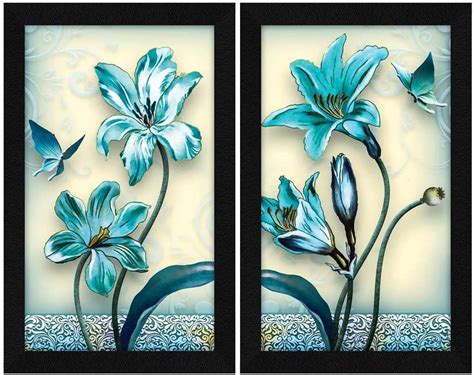 ArtX Paper Blue Flower Wall Art Painting, Multicolor, Floral, 13.0 x 22 ...