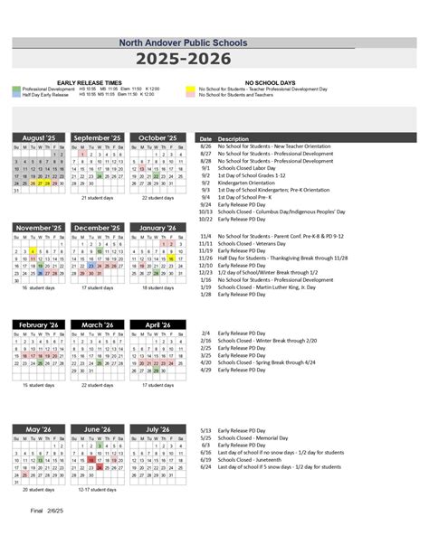 North Andover Public Schools Calendar 25-26 Revised [PDF] - EduCounty