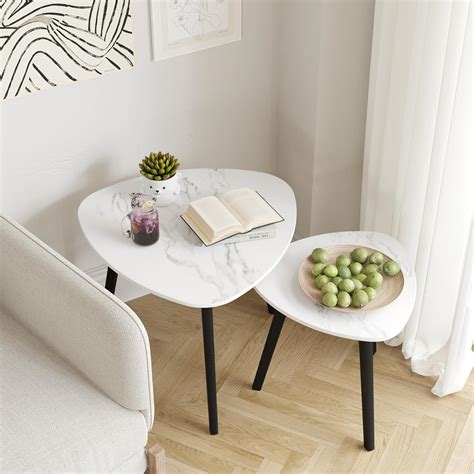 Amazon.com: BAMEOS Bamboo Nesting Triangle End Table,Set of 2 Side ...