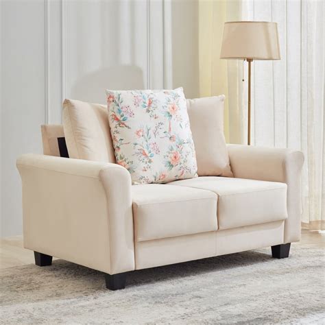 Buy Helios Hummingbird Velvet 2-Seater Sofa with Cushion - Beige from ...