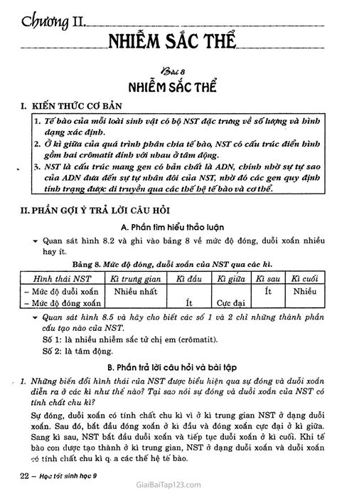 Giải bài tập Sinh Học 9 Bài 8. Nhiễm sắc thể
