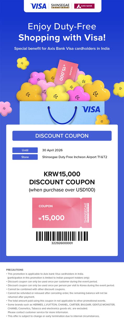 11 percent instant discount at Shinsegae Duty Free, South Korea - Axis Bank