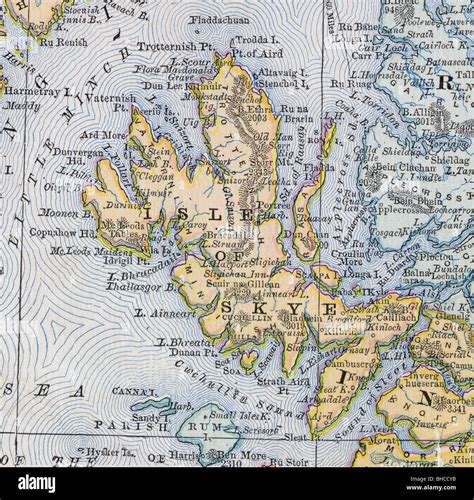 Original old map of Isle of Skye from 1884 geography textbook Stock ...