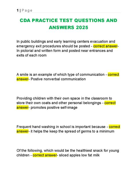 CDA Practice Test Questions and Answers: Early Childhood Education ...