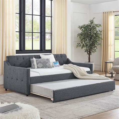 Amazon.com: Antetek Daybed with Pop Up Trundle, Modern Button Tufted ...