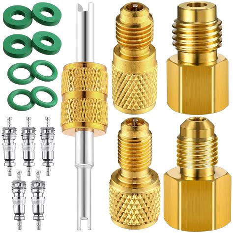 JaGely 17 Pcs R134a Brass Refrigerant Tank Adapter 1/4" to 1/2" R134a ...
