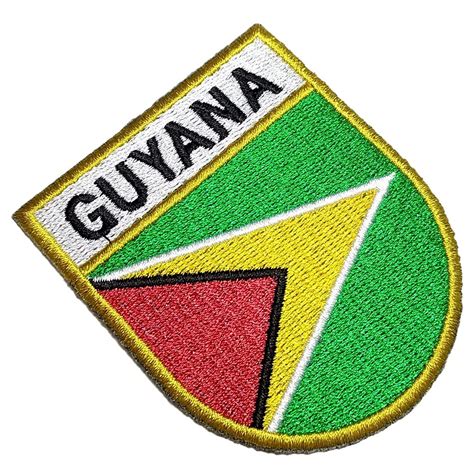 Guyana Flag Shield Emblem Tag 100% Embroidered Patch Iron or Sew Size 2 ...
