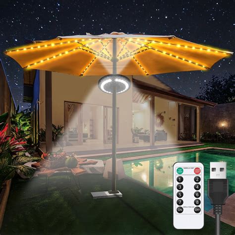 Patio Umbrella Lights with Remote, 3 Lighting Modes Umbrella Hole ...