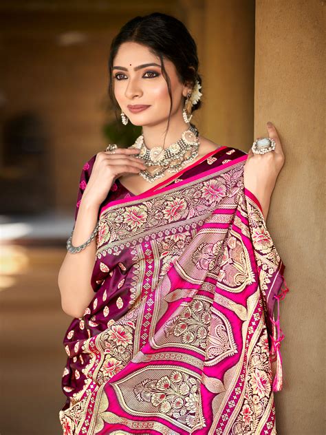 Buy Pink Satin Silk Saree With Blouse Piece 60202 Online | Karagiri