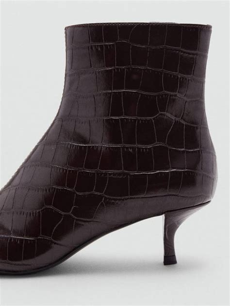 Mango Bird Faux Croc Kitten Heel Ankle Boots, Dark Brown