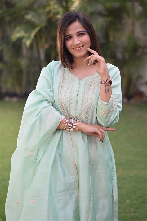 Shop Sea green chanderi aari work kurta | The Indian Couture