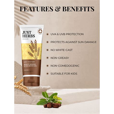 Buy Just Herbs Skincare Jojoba + Wheatgerm Moisturising Sunscreen Gel ...