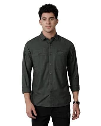 VOI Jeans Mens Olive Slim Fit Shirt : Amazon.in: Clothing & Accessories