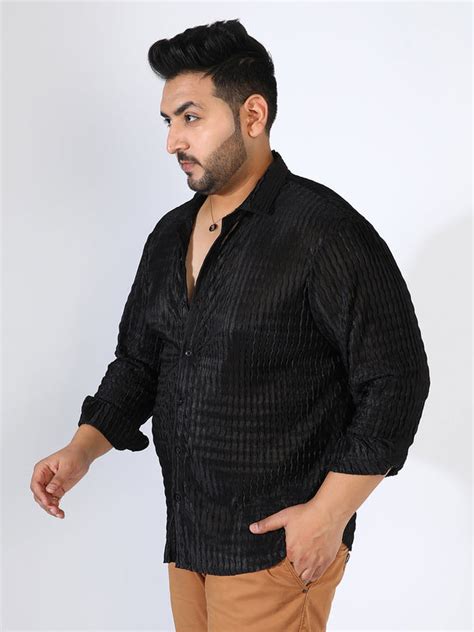 Instafab Plus men's Onyx Black Curly-Creased Shirt