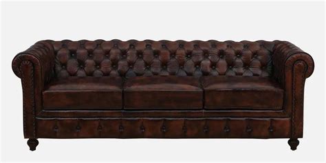 Leather 3 Seater Sofa In Brown Finish
