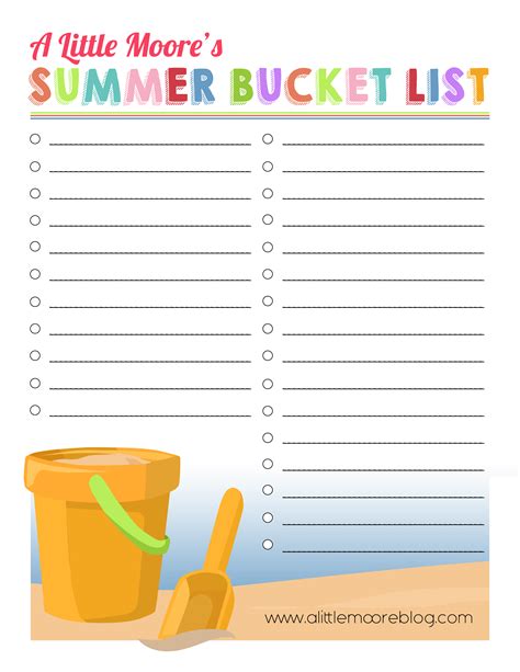 Cute Printable Bucket List Template