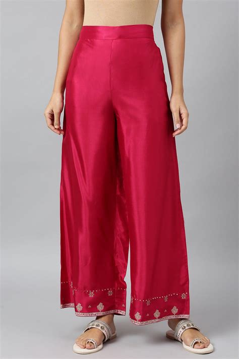 Buy Dark Pink Shantung Straight Parallel Pants @ 1499 | W for woman