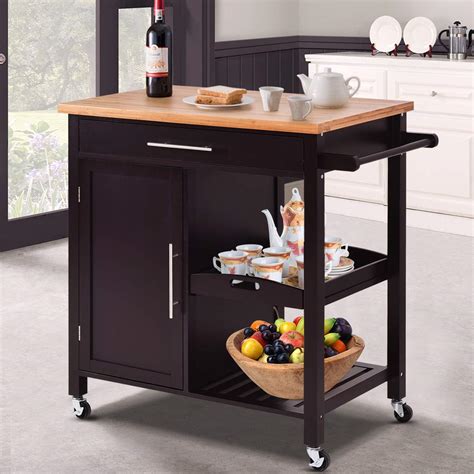 Giantex Kitchen Trolley Cart Wood Rolling Island Cart Home Restaurant ...