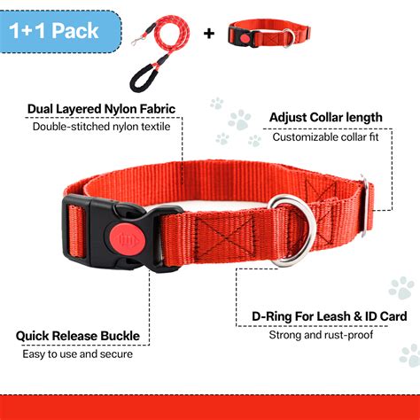 Adil's Nylon Dog Collar & Reflective Leash Set - Soft Padded, 5ft for ...