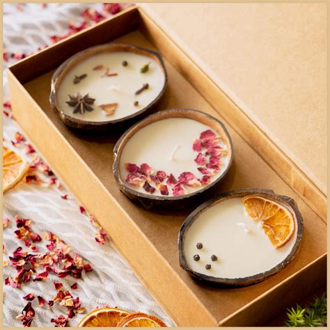 Thenga Eco-Friendly Coconut Diwali Candles Gift Box - Set of 3 Candles ...