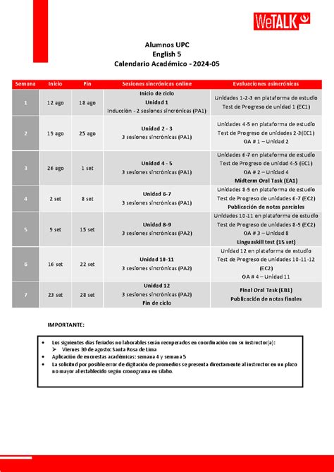 I5 Calendario Alumnos UPC 2024-05 - Alumnos UPC English 5 Calendario ...
