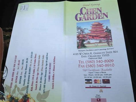 Menu at Chen Garden restaurant, Enid
