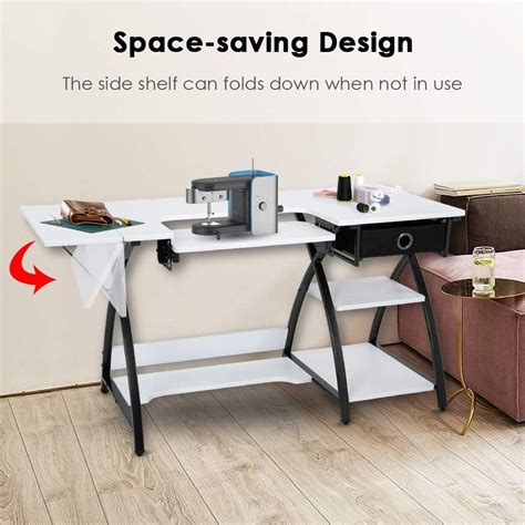 Buy SSLine 57-Inch Sewing Craft Table with Storage Drawer and Shelf ...