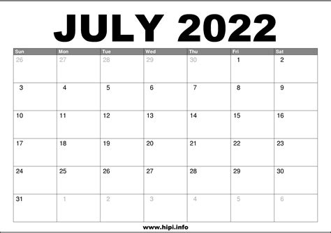 July 2022 Calendar Printable Free - Hipi.info