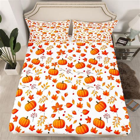Amazon.com: Halloween Pumpkin Bed Sheets Happy Fall Autumn Bedding Sets ...