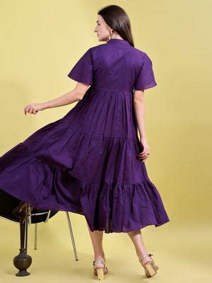 VIOLET COLOR PURE COTTON WITH TIERED A-LINE ETHNIC DRESS