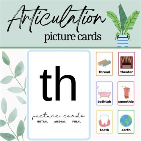 Th Picture Cards Initial Medial Final Word Positions for Articulation ...