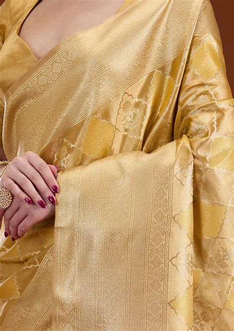 Buy Gold Zariwork Tissue Saree - Koskii