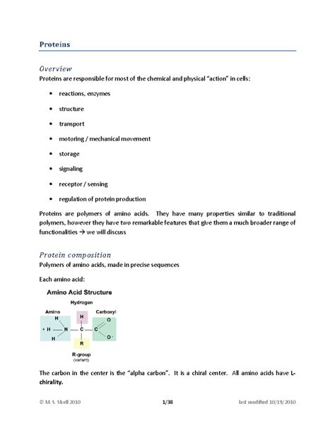 Proteins-notes - notes about proteins - Proteins Overview Proteins are ...