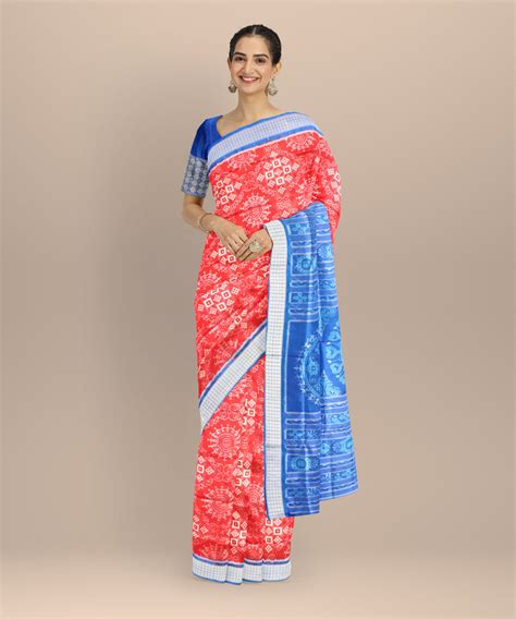 Red dark blue silk handloom sambalpuri saree – GoSwadeshi