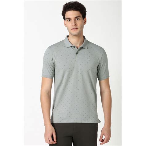 Buy Peter England Men Grey Print Collar Neck Polo T-Shirt Online