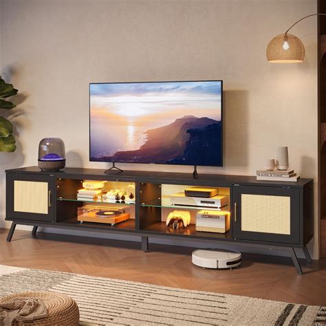 Bestier 80 Inch Black Rattan TV Stand with Storage India | Ubuy