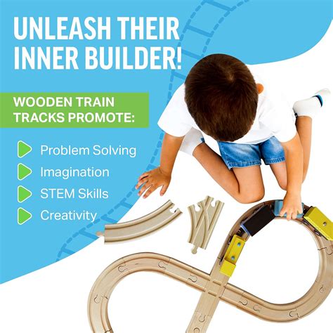 Buy Tiny Conductors Wooden Train Set - 52-Piece Train Track Collection ...