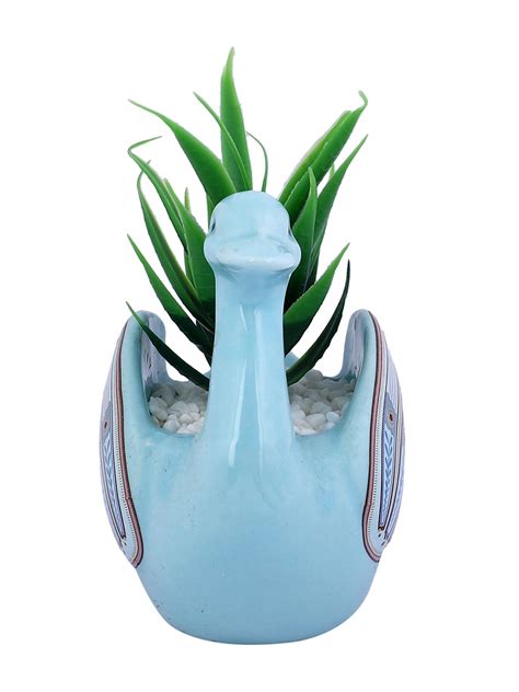 Buy Tayhaa Fern Plant Inside An Artistic Blue Swan Ceramic Pot Online