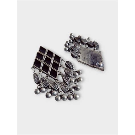 Buy Niska Black Minimalist Ornate Earrings Online