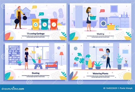 Housekeeping and Cleaning Jobs Vector Banners Set Stock Illustration ...