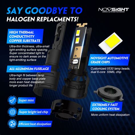 NOVSIGHT H1 H4 H7 H11 9006 9005 LED Headlight Globes Bulbs Kit 13000LM ...