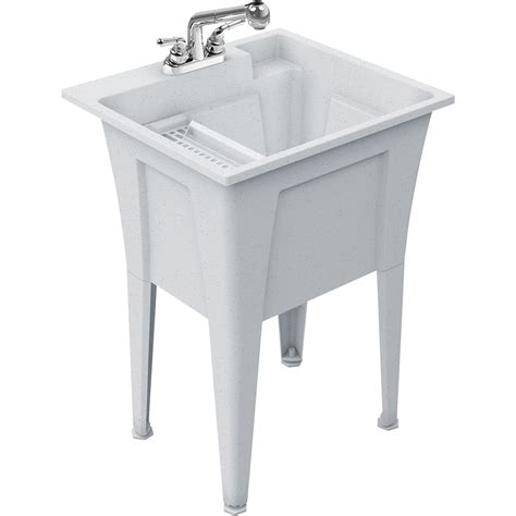 Rugged Tub Garage and Laundry Sink with Pull-Out Faucet, 24in.W, White ...