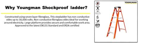 Youngman Shockproof (Fiberglass) 6 Step Ladder with Tool Tray FRP Self ...
