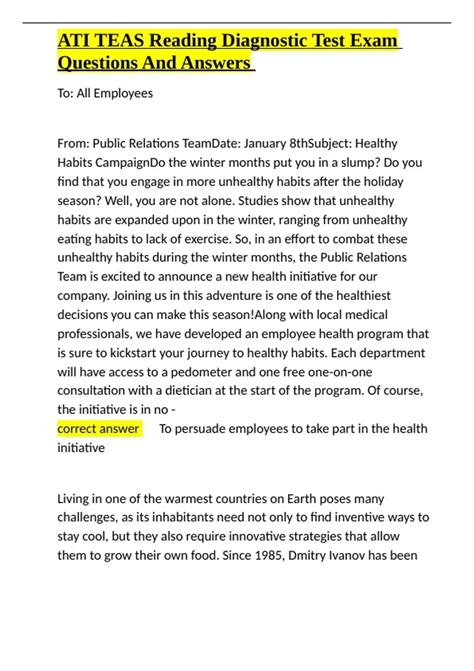 Teas Reading Questions Chegg