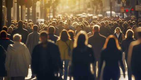Crowd of people walking busy city street backlit. Generative AI ...