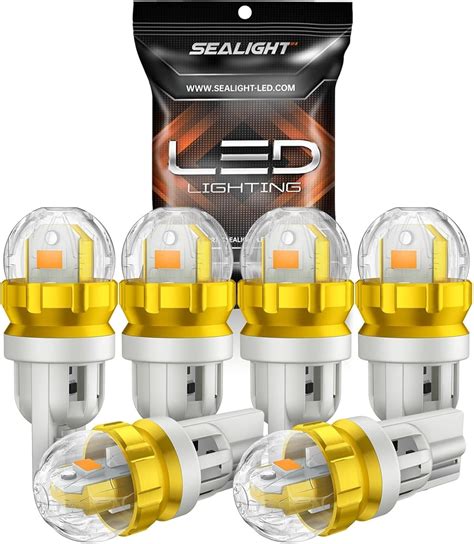 SEALIGHT 194 LED Light Bulb Amber Yellow 168 T10 W5W 2825 Super Bright ...
